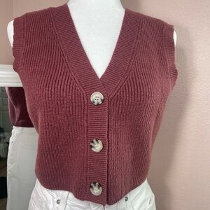 Moon & Madison Knit Sweater Vest Button Front Ribbed Mauve Size M